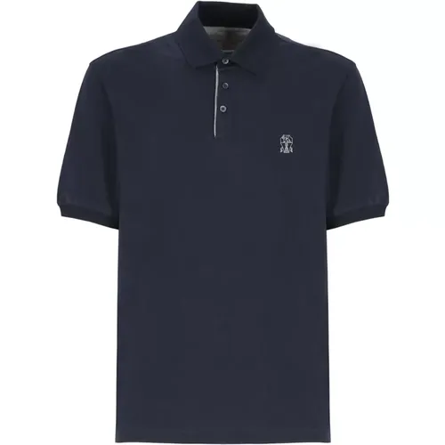 Blaues Baumwoll-Poloshirt mit Logo , Herren, Größe: L - BRUNELLO CUCINELLI - Modalova