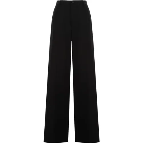 Trousers,Schwarze Wollweite Hosen,Schwarze Hose mit Weiß/Blauem Detail - Balenciaga - Modalova