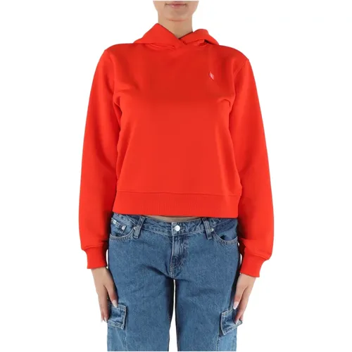 Kapuzen-Sweatshirt aus Baumwolle mit Logo-Patch , Damen, Größe: 2XS - Calvin Klein Jeans - Modalova