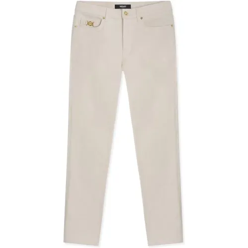 Rinsed Denim Jeans in Ecru , male, Sizes: W32, W34 - Versace - Modalova