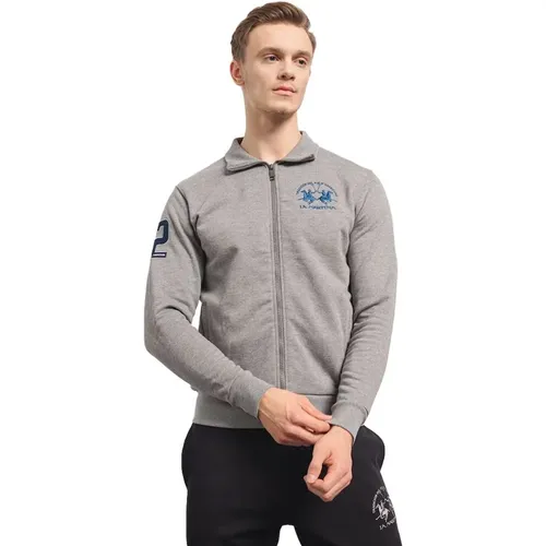 Grauer Baumwoll-Zip-Up-Sweatshirt , Herren, Größe: 3XL - LA MARTINA - Modalova