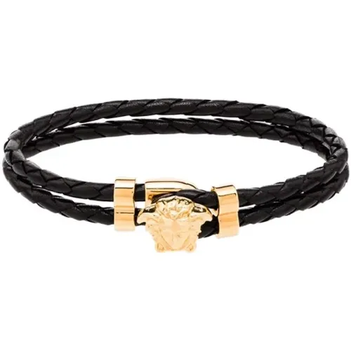 Golden Leather Bracelet with Medusa Head Motif , male, Sizes: ONE SIZE - Versace - Modalova