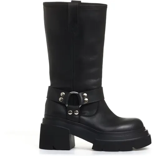 Leather Biker Boots Thick Sole , female, Sizes: 6 UK, 4 UK - Elena Iachi - Modalova