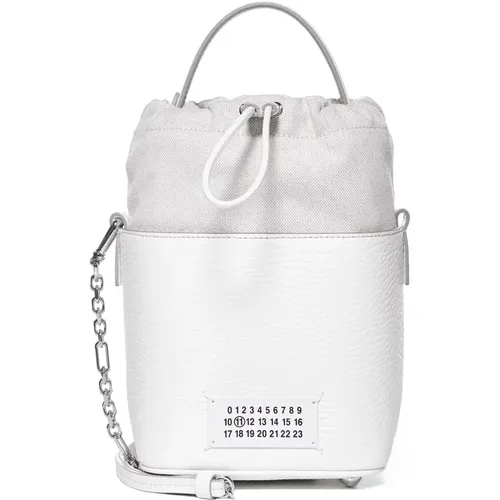 Weiße Eimer Tasche,Schultertasche von ,Luxuriöse Leder-Schultertasche mit Zugband - Maison Margiela - Modalova