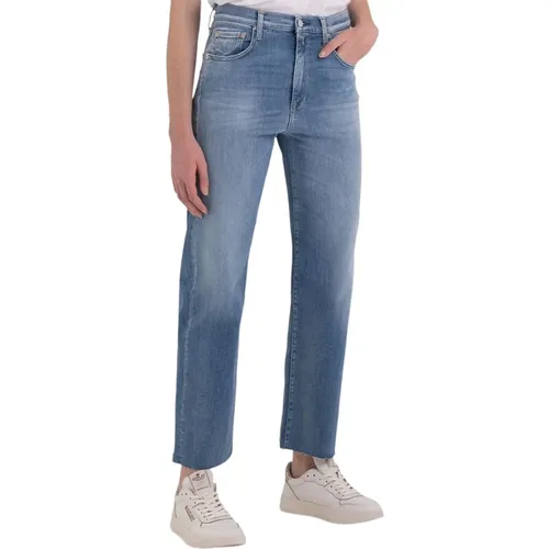 High Waist Straight Leg Jeans mit abgenutzten Kanten , Damen, Größe: W25 - Replay - Modalova