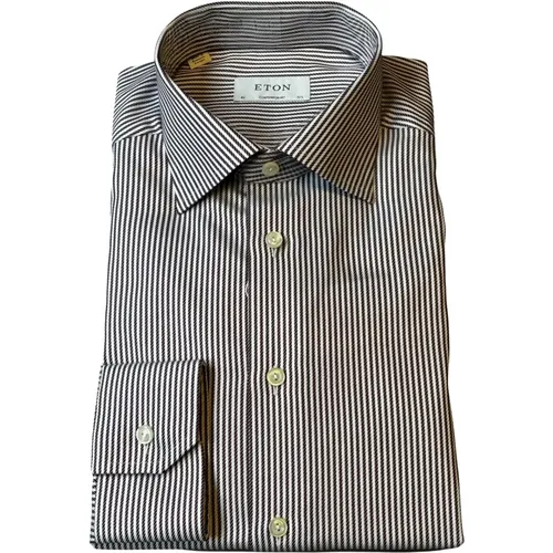 Striped Signature Twill Shirt Grey , male, Sizes: L, XL, 5XL, 3XL, 4XL, 2XL, M - Eton - Modalova