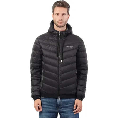 Schwarzer gesteppter Mantel mit Kapuze , Herren, Größe: XL - Armani Exchange - Modalova