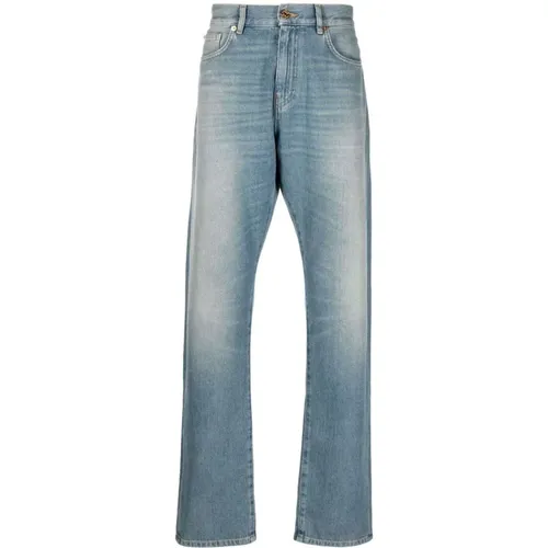 Washed Straight-Leg Jeans with Leather Details , male, Sizes: W32, W34 - Versace - Modalova