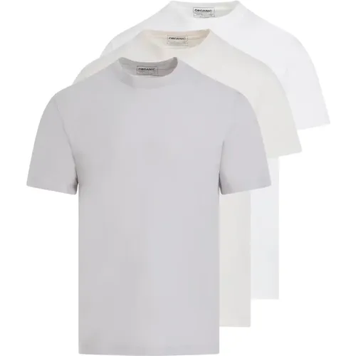 Baumwoll-T-Shirt-Set Grau Weiß Creme , Herren, Größe: L - Maison Margiela - Modalova