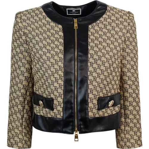Cropped Jacquard Zip Jacket , female, Sizes: S, L, M - Elisabetta Franchi - Modalova