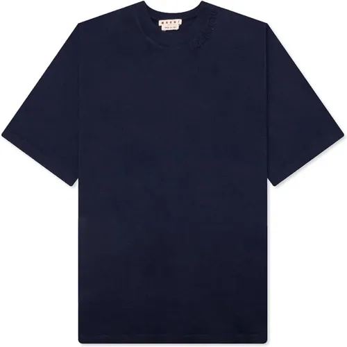 Navy Logo T-shirt Cotton Short Sleeve , male, Sizes: S, M - Marni - Modalova