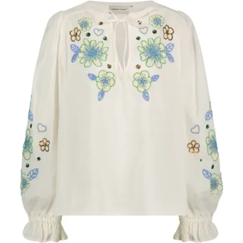 Weiße Blumenbestickte Ballonärmel-Bluse , Damen, Größe: M - Fabienne Chapot - Modalova