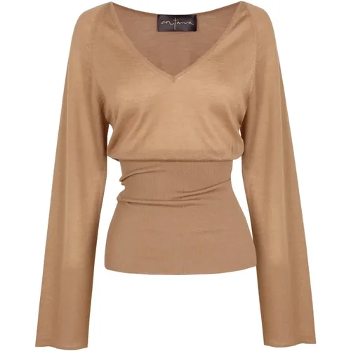 V-neck cashmere top cocoa , female, Sizes: M, S, L - Cortana - Modalova