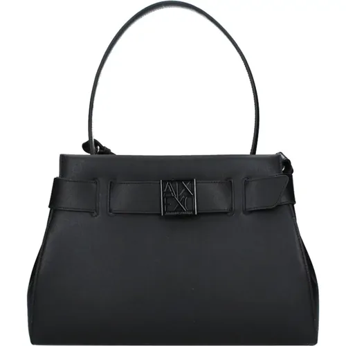 Schwarze Handtasche mit lackierten Details - Armani Exchange - Modalova