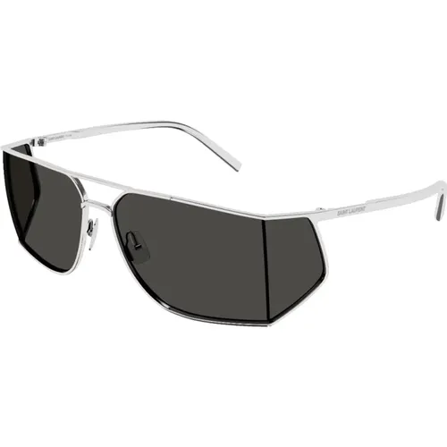 Navigator Sunglasses Grey Silver Metal , unisex, Sizes: 69 MM - Saint Laurent - Modalova