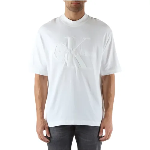 Oversize T-Shirt aus Baumwolle und Viskose mit gesticktem Logo , Herren, Größe: XL - Calvin Klein Jeans - Modalova