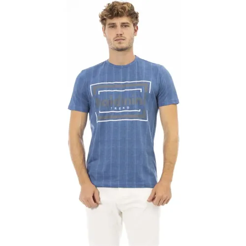 Blaues T-Shirt mit Rundhalsausschnitt und Frontdruck , Herren, Größe: XL - Baldinini - Modalova