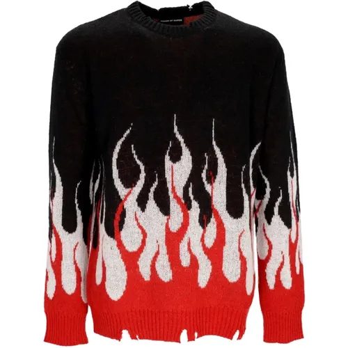 Jacquard Flames Jumper Sweater Schwarz/Rot/Weiß - VISION OF SUPER - Modalova