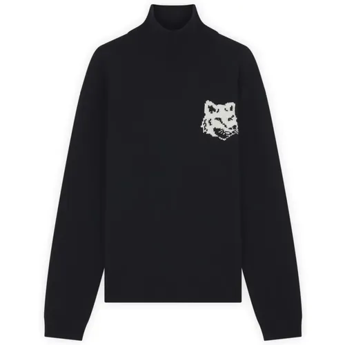 Fox Head Wollpullover Hoher Kragen , Herren, Größe: L - Maison Kitsuné - Modalova