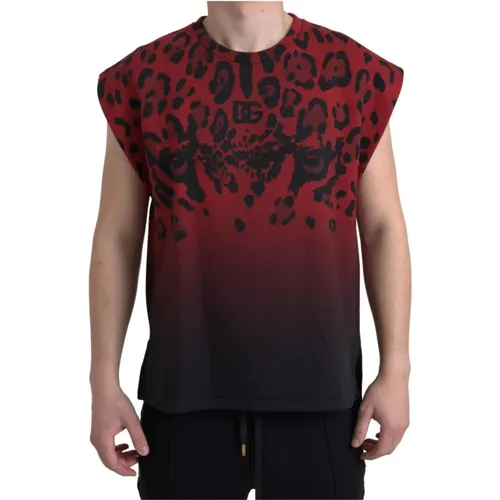 Rotes Leopard Print Tank Top , Herren, Größe: S - Dolce & Gabbana - Modalova