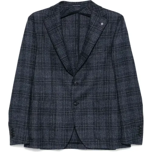 Blaue Tweed Check Jacke , Herren, Größe: 2XL - Tagliatore - Modalova