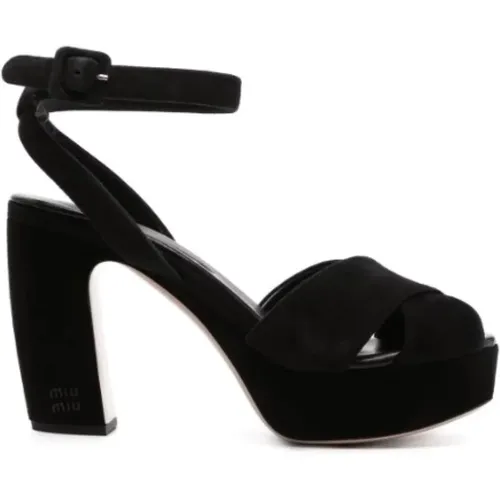 Suede Cross Strap Sandals , female, Sizes: 6 1/2 UK, 4 UK, 6 UK - Miu Miu - Modalova