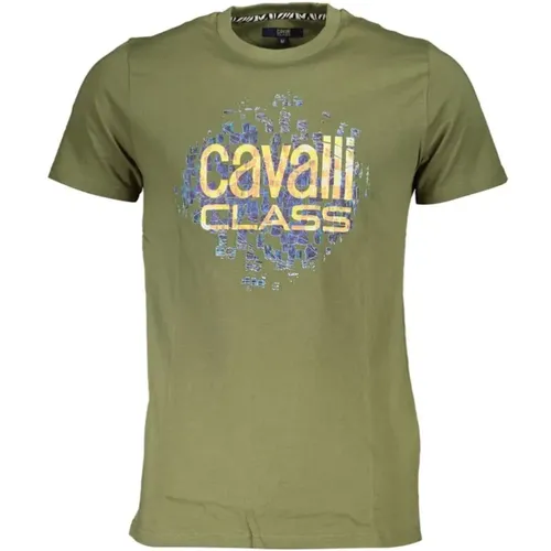 Grünes Baumwoll T-Shirt mit Logo-Druck , Herren, Größe: L - Cavalli Class - Modalova