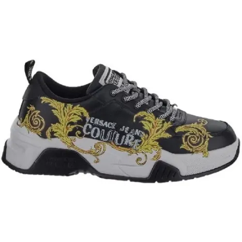 Barocco Print Leather Sneakers for Men - Size 42 , male, Sizes: 7 UK, 6 UK - Versace Jeans Couture - Modalova