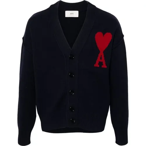 Sweater with V-Neck and Button Fastening , male, Sizes: L - Ami Paris - Modalova