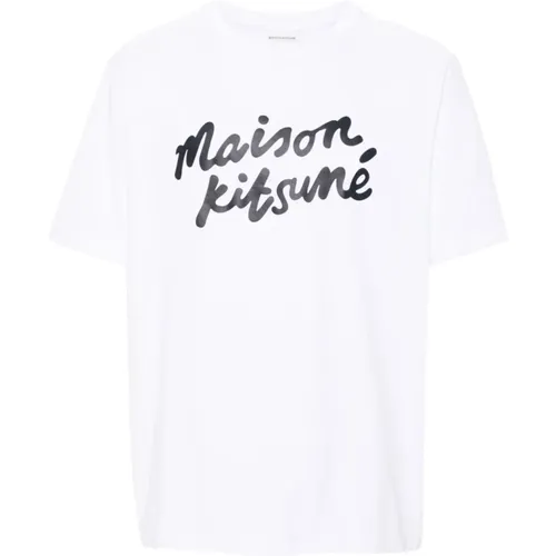 Weiße T-Shirts und Polos mit Logo-Print , Herren, Größe: L - Maison Kitsuné - Modalova