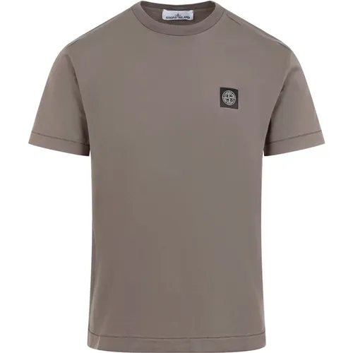 Braunes Baumwoll-T-Shirt Rundhals , Herren, Größe: S - Stone Island - Modalova