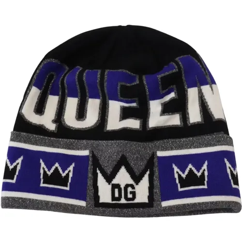 Wool Blend Beanie with Queen Logo , female, Sizes: ONE SIZE - Dolce & Gabbana - Modalova