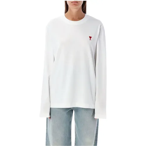 Weißes Langarm-T-Shirt mit Ami de Coeur Logo , Damen, Größe: XL - Ami Paris - Modalova