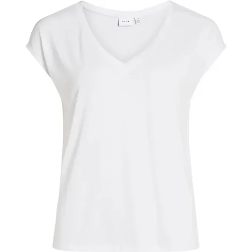 Weißes V-Ausschnitt T-Shirt - Kurze Ärmel , Damen, Größe: M - Vila - Modalova