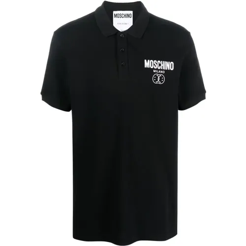 Schwarzes Polo-Shirt mit Logo-Print , Herren, Größe: S - Moschino - Modalova