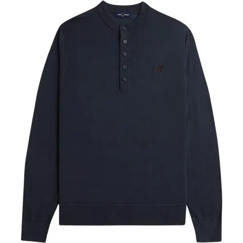 Langarm Henley Strick Polo , Herren, Größe: M - Fred Perry - Modalova