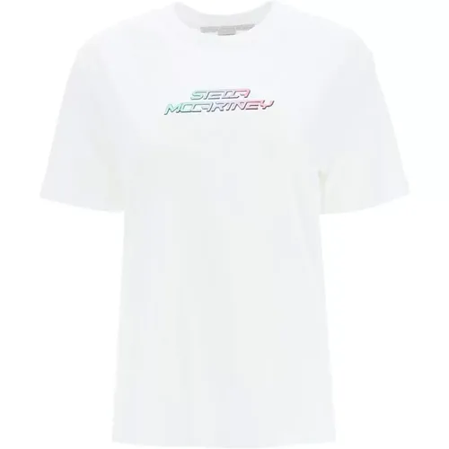 Weißes Baumwoll-T-Shirt mit Relief-Logo - Stella Mccartney - Modalova