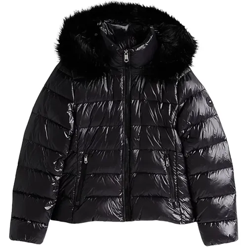 Damen Gloss Down Jacke mit Pelz , Damen, Größe: M - Tommy Hilfiger - Modalova