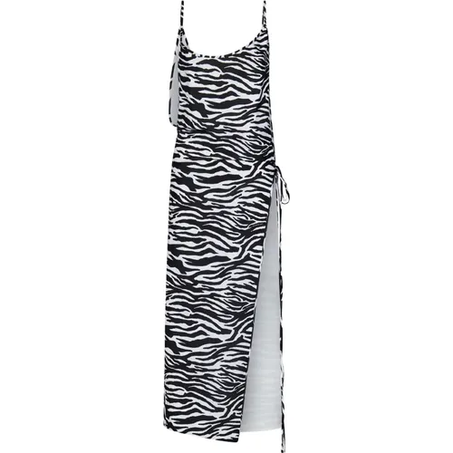 Zebra Print Midi Kleid mit Seitenschlitz , Damen, Größe: M - The Attico - Modalova
