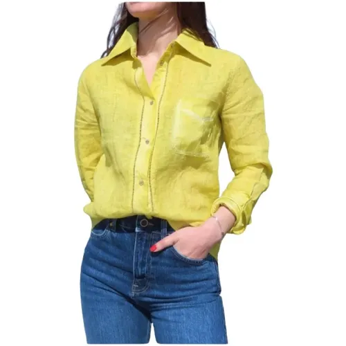 Linen Shirt with Satin Accents , female, Sizes: L, S, XL, XS, M - Mason's - Modalova