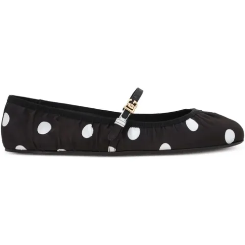 Polka Dot Leather Flat Shoes , female, Sizes: 7 UK, 3 1/2 UK, 5 1/2 UK, 6 UK, 6 1/2 UK, 4 UK, 8 UK, 3 UK, 4 1/2 UK, 5 UK - Dolce & Gabbana - Modalova