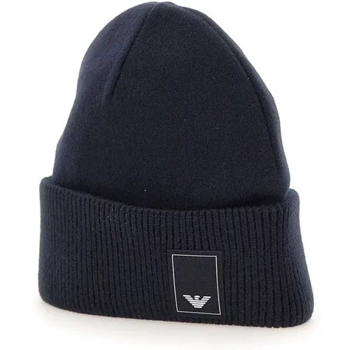 Mitternachtsblaue Wolle Kaschmir Beanie Mütze , Herren, Größe: L - Emporio Armani - Modalova