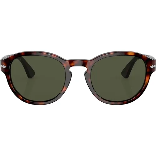 Havana Acetate Sunglasses with Green Crystal Lenses , unisex, Sizes: 50 MM - Persol - Modalova