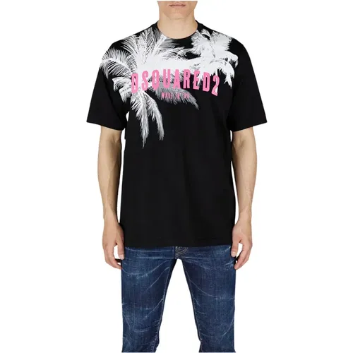 Schwarzes T-Shirt mit Palmenprint - Dsquared2 - Modalova