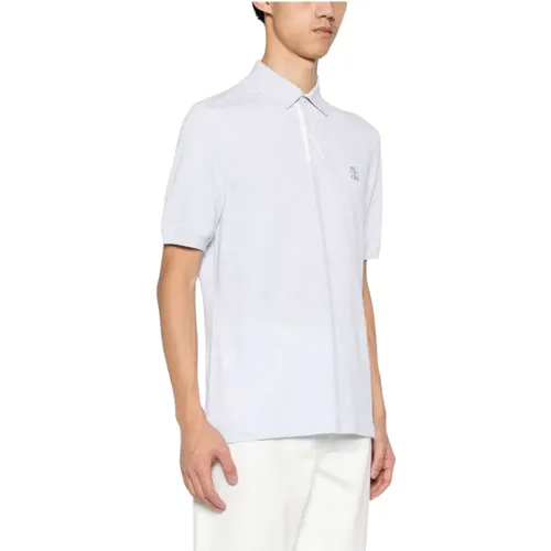 Gray Pearl Cotton Polo Shirt with Logo Print , male, Sizes: S - BRUNELLO CUCINELLI - Modalova