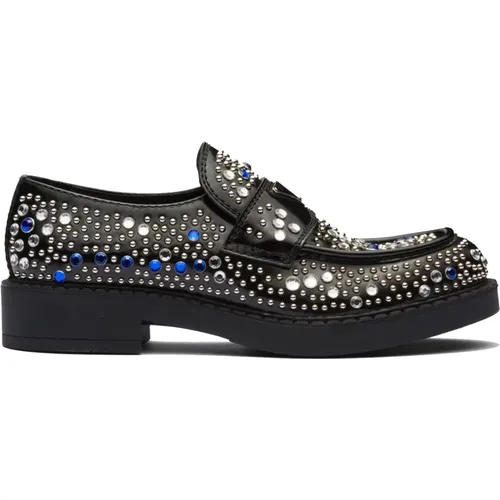 Rhinestone Leather Loafers , male, Sizes: 6 UK - Prada - Modalova