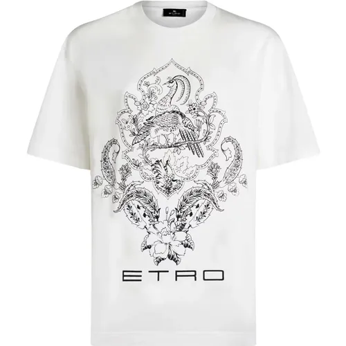 Weißes Oversized T-Shirt mit Blumenmuster , Damen, Größe: M - ETRO - Modalova