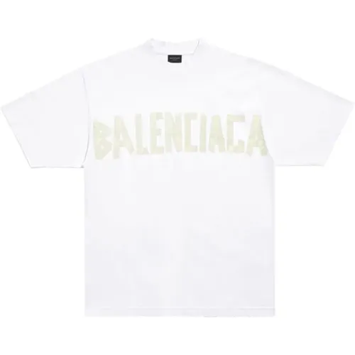 Logo Tape Detail T-shirt , male, Sizes: S - Balenciaga - Modalova