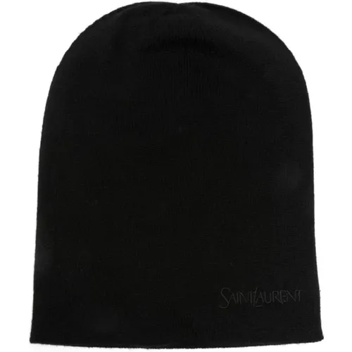 Cashmere Knit Logo Hat , female, Sizes: ONE SIZE - Saint Laurent - Modalova