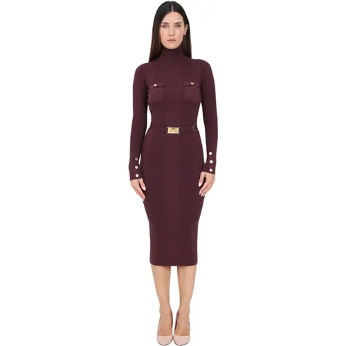 Bordeaux Geripptes Midi-Kleid , Damen, Größe: S - Elisabetta Franchi - Modalova